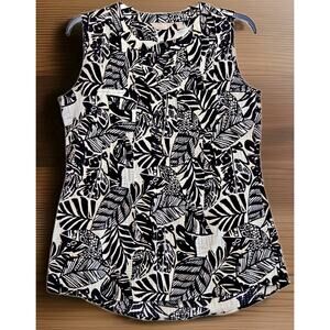 Coral Bay Women's Top Sleeveless Blouse Black White Leaf Design Size Small